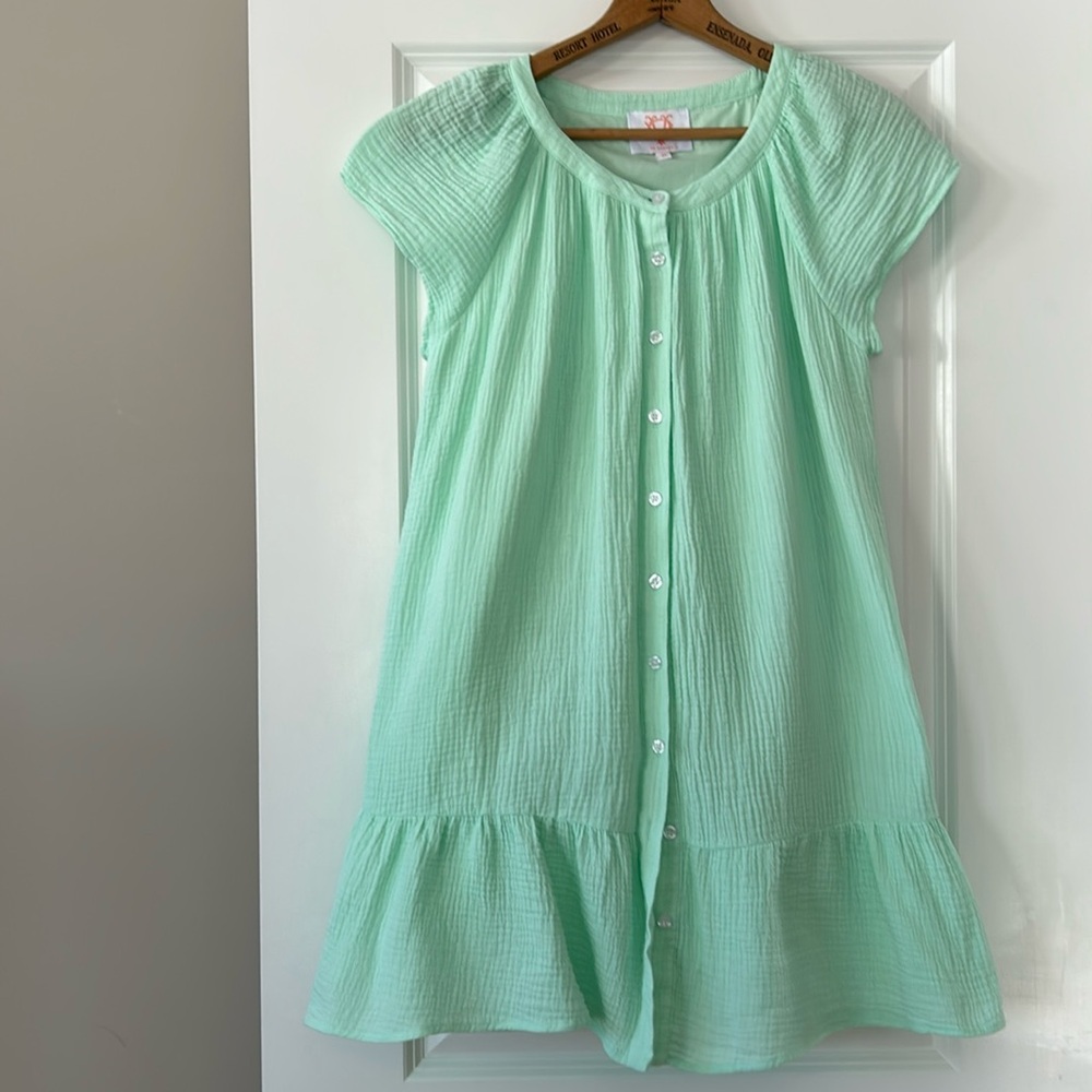 VD Lounge Victoria Dunn Mint Gauze Button Front A-Line Dress SZ M MEASUREMENTS!